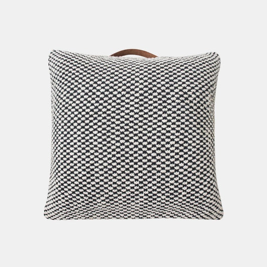 Spiral Black & White Cotton Knitted Floor Cushion Cover (24 in x 24 in)