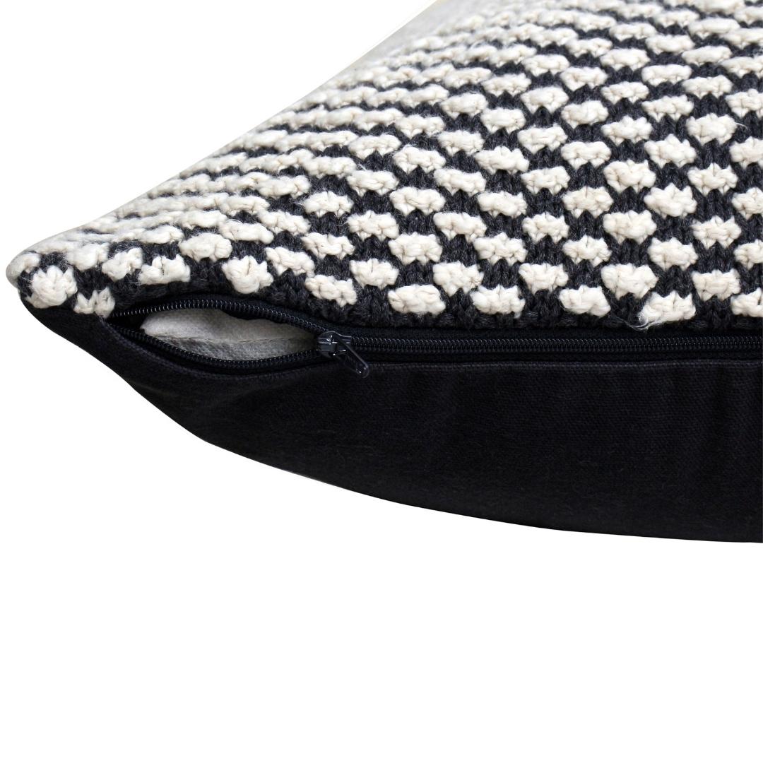 Spiral Black & White Cotton Knitted Floor Cushion Cover (24 in x 24 in)
