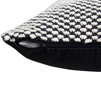Spiral Black & White Cotton Knitted Floor Cushion Cover (24 in x 24 in)