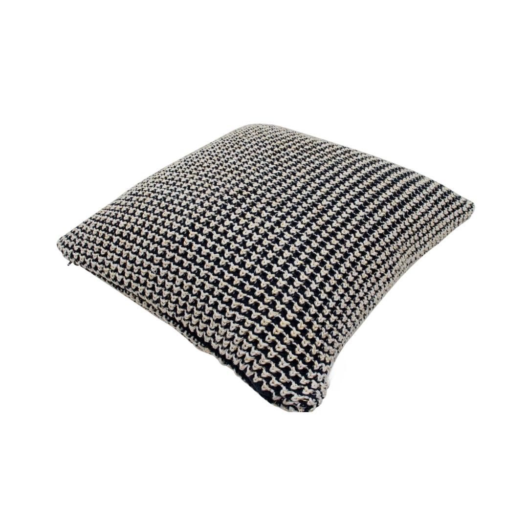 Spiral Black & White Cotton Knitted Decorative Cushion Cover (20 in x 20 in)