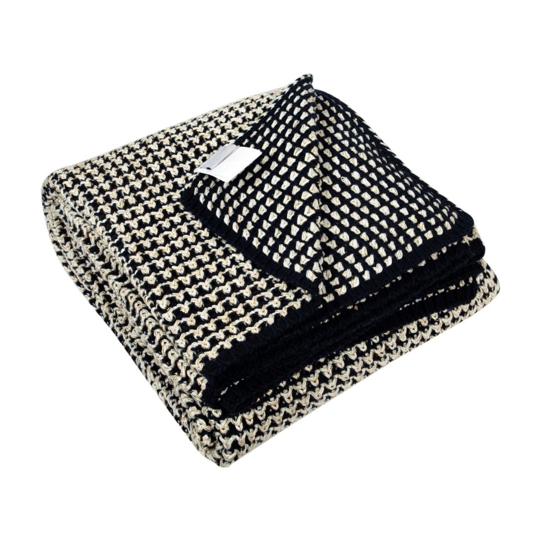 Spiral Blue & White Cotton Knitted Throw Blanket (50 in x 66 in)