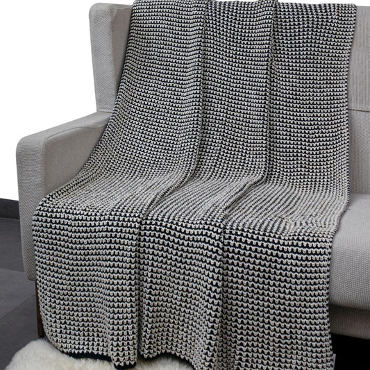 Spiral Blue & White Cotton Knitted Throw Blanket (50 in x 66 in)