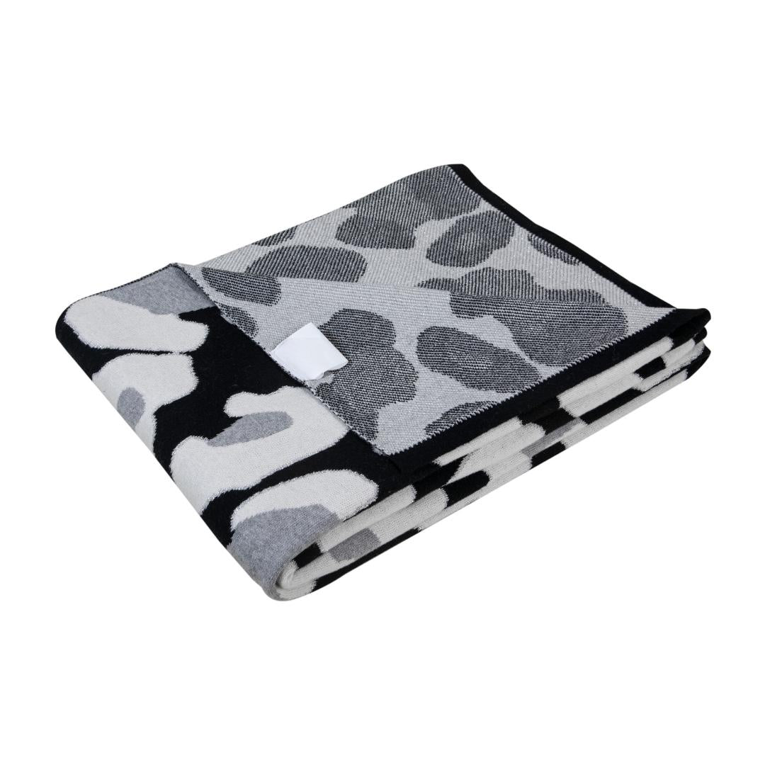 Stoney Black & White Cotton Knitted Throw Blanket (50 in x 66 in)