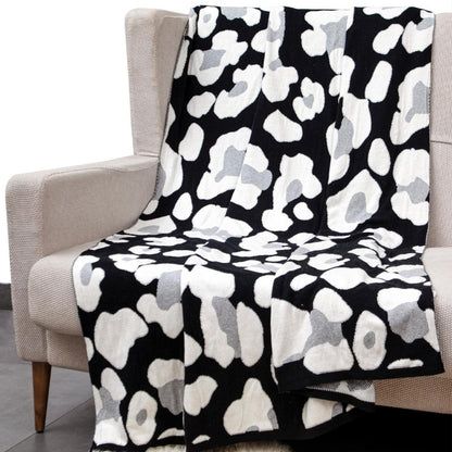 Stoney Black & White Cotton Knitted Throw Blanket (50 in x 66 in)