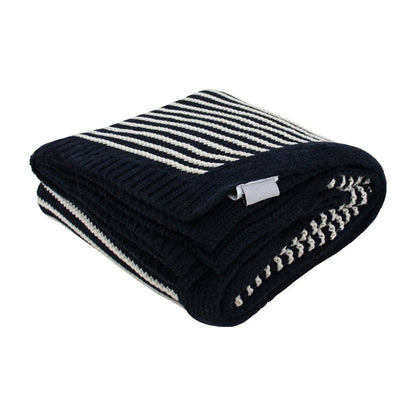 Striped Jersey Black & White Cotton Knitted Throw Blanket (50 in x 66 in)