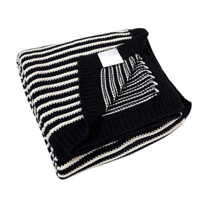 Striped Jersey Black & White Cotton Knitted Throw Blanket (50 in x 66 in)