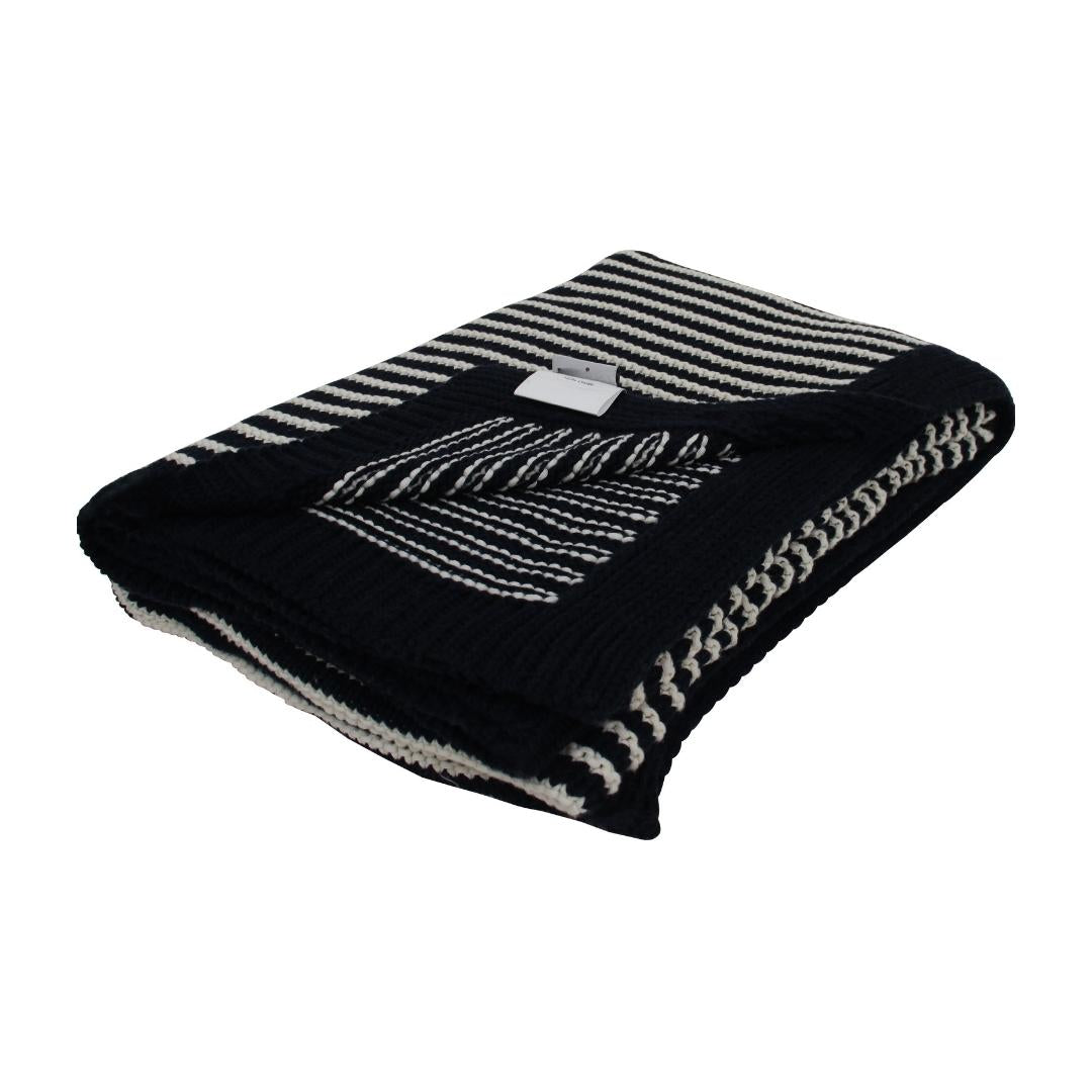 Striped Jersey Black & White Cotton Knitted Throw Blanket (50 in x 66 in)