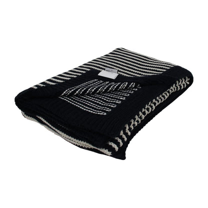 Striped Jersey Black & White Cotton Knitted Throw Blanket (50 in x 66 in)