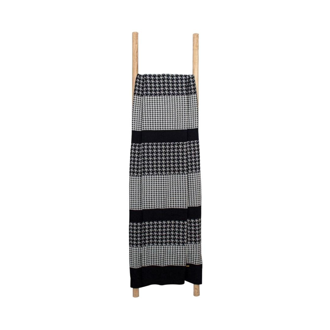 Striped Jersey Black & White Cotton Knitted Throw Blanket (50 in x 66 in)