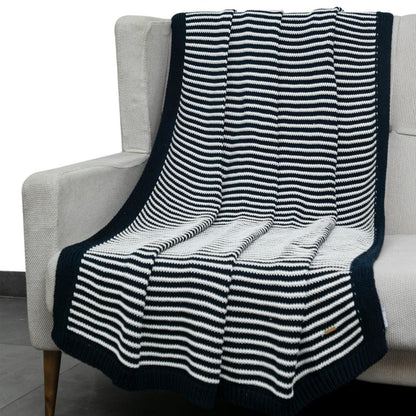 Striped Jersey Black & White Cotton Knitted Throw Blanket (50 in x 66 in)