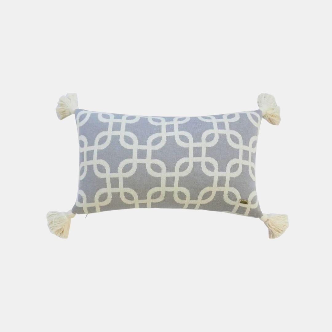 Stroke Light Grey Melange & Natural Cotton Knitted Decorative Cushion Cover (12 in x 20 in)