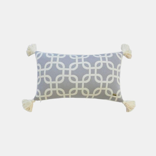 Stroke Light Grey Melange & Natural Cotton Knitted Decorative Cushion Cover (12 in x 20 in)