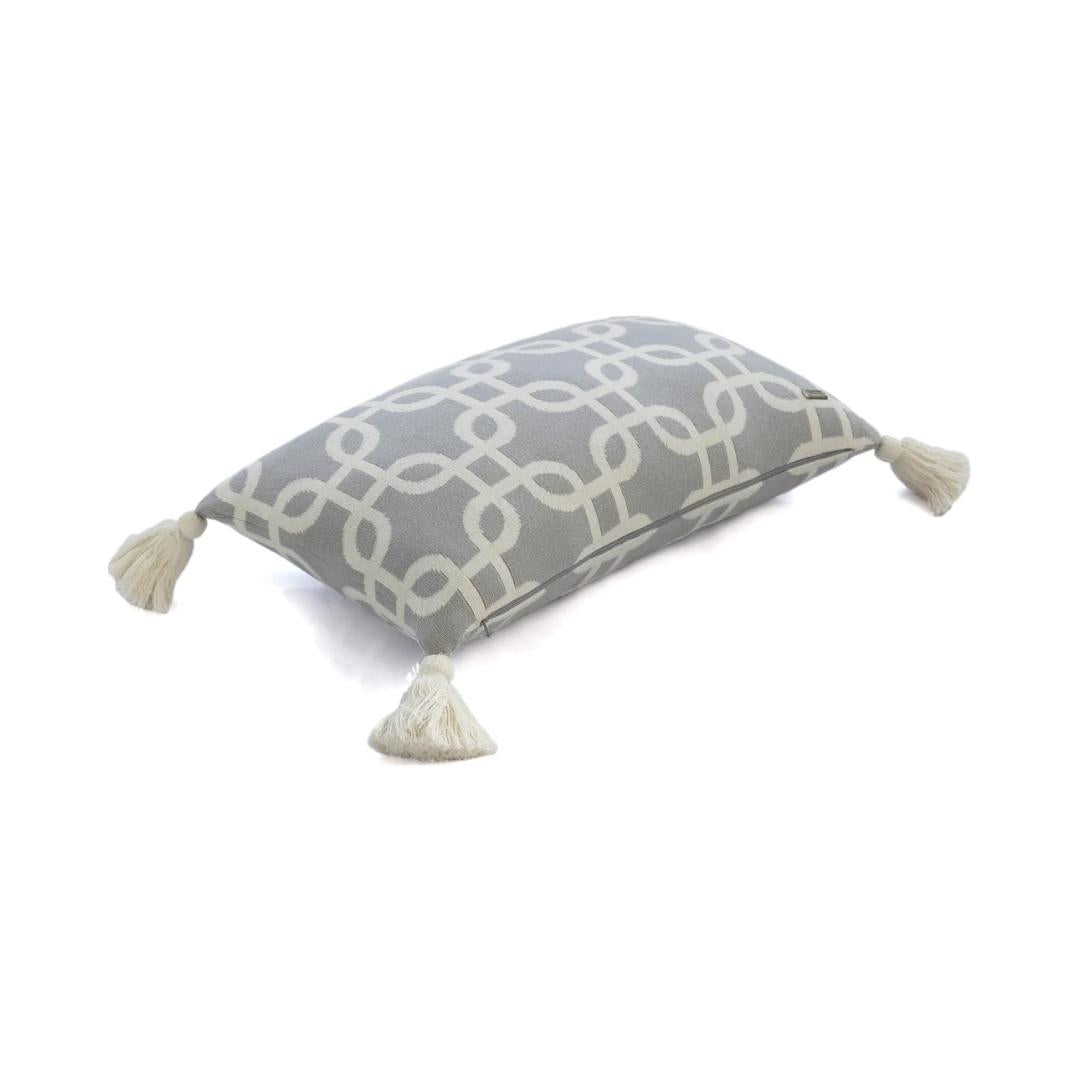 Stroke Light Grey Melange & Natural Cotton Knitted Decorative Cushion Cover (12 in x 20 in)