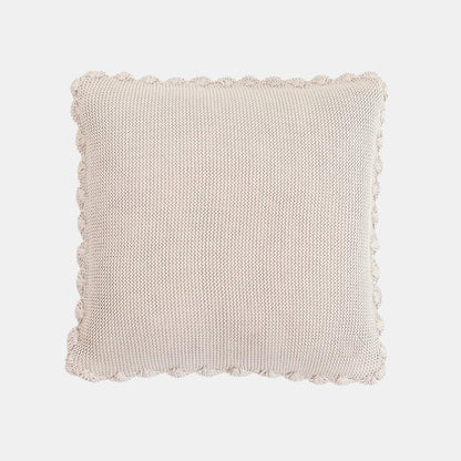 Transfer Knit with Hand Crochet Border Pale Whisper Cotton Knitted Decorative Cushion Cover (16 in x 16 in)