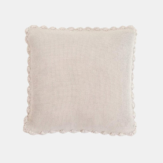 Transfer Knit with Hand Crochet Border Pale Whisper Cotton Knitted Decorative Cushion Cover (16 in x 16 in)