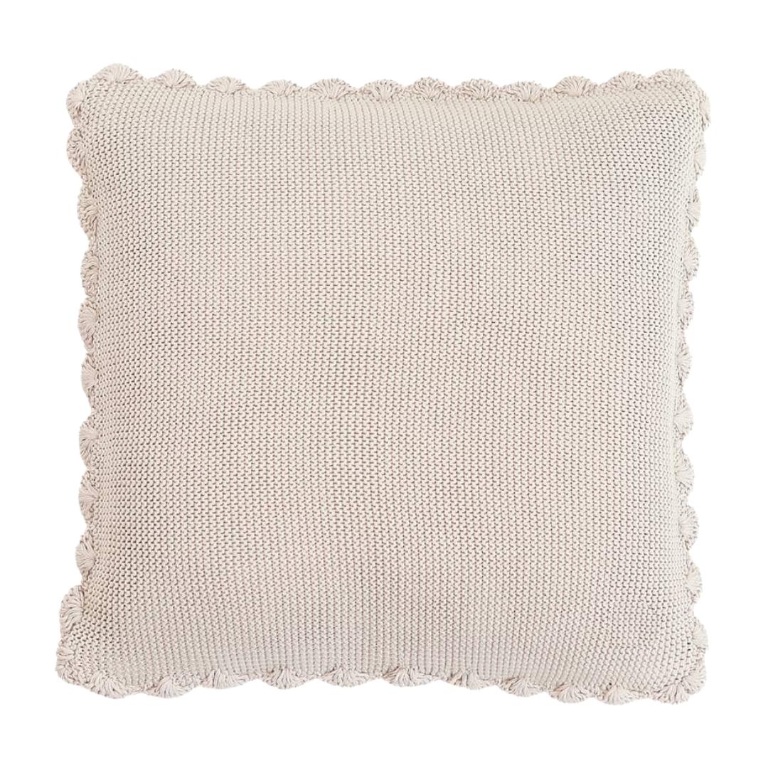 Transfer Knit with Hand Crochet Border Pale Whisper Cotton Knitted Decorative Cushion Cover (16 in x 16 in)
