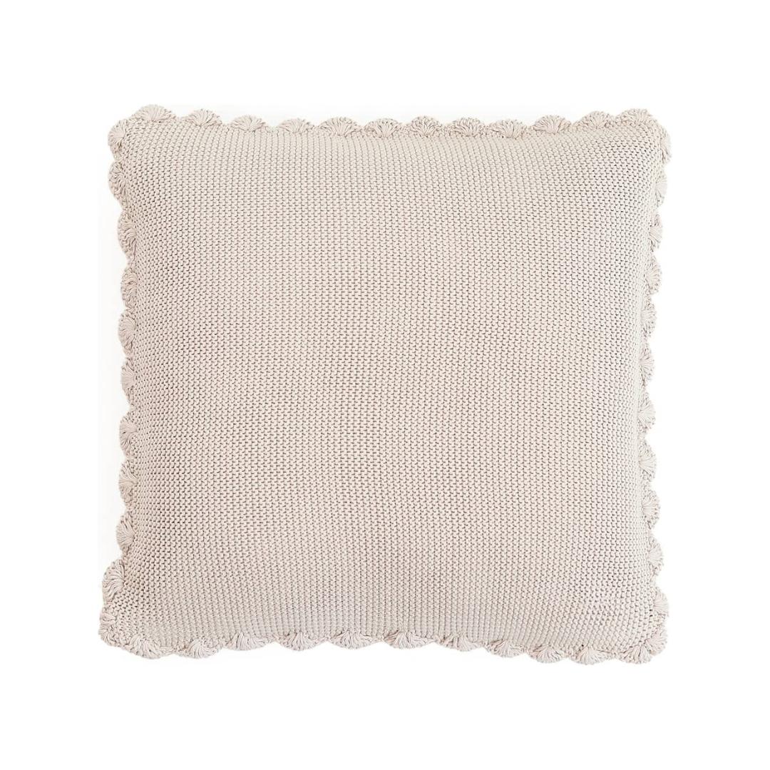 Transfer Knit with Hand Crochet Border Pale Whisper Cotton Knitted Decorative Cushion Cover (16 in x 16 in)